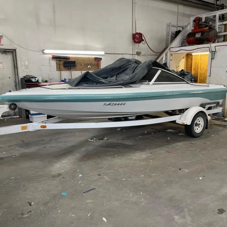 A speed boat with custom vinyl graphics