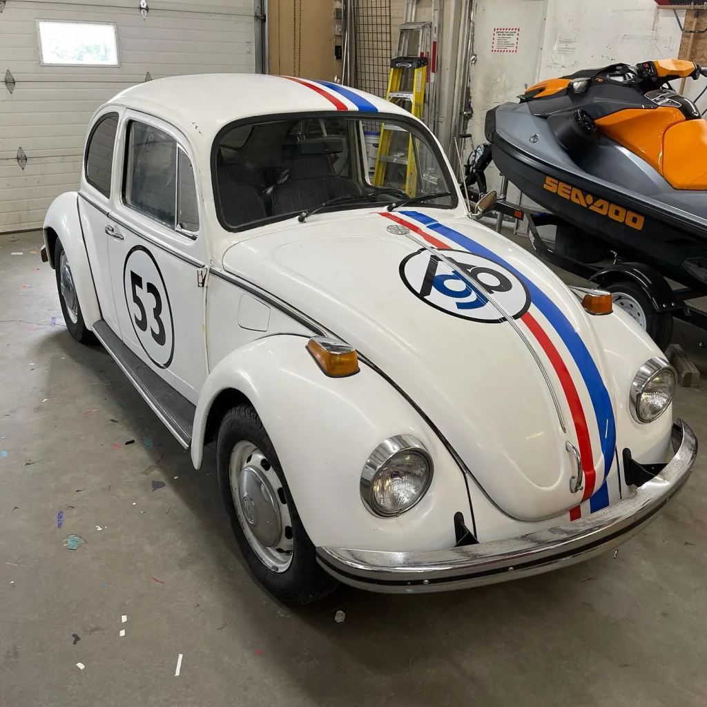 A classic Beetle car in custom vinyl wrap