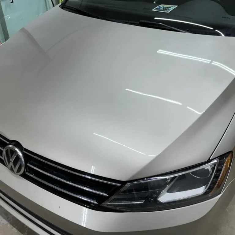 A car hood with paint protection film.