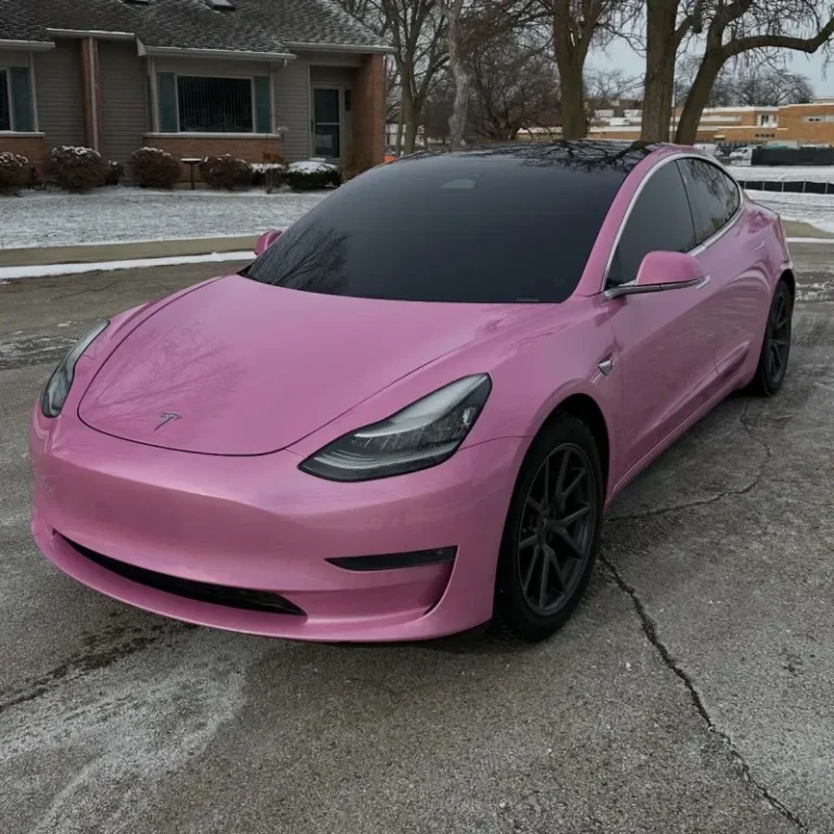 Tesla wrapped in pink vinyl.