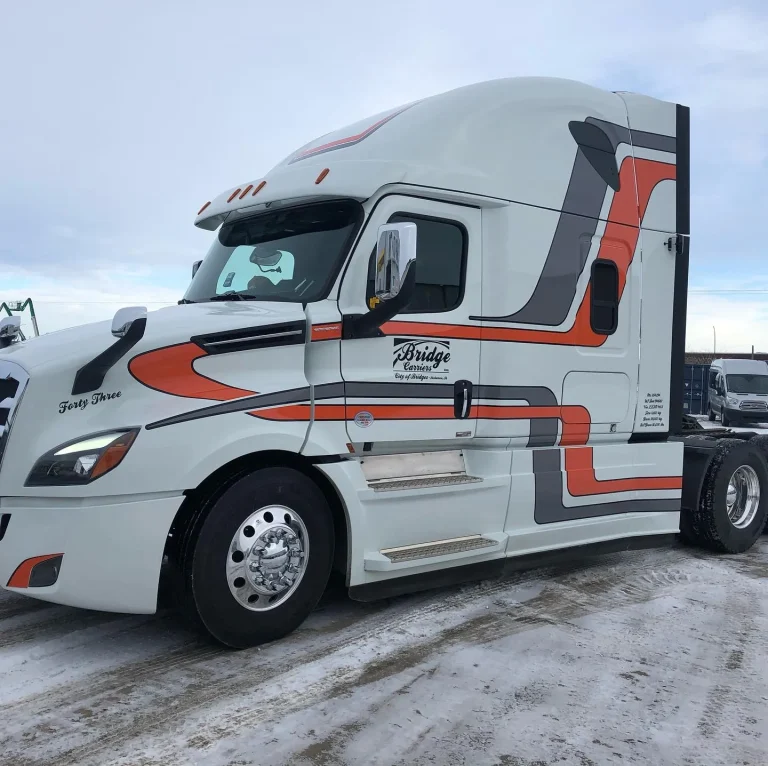 Semi truck cab with custom striping.